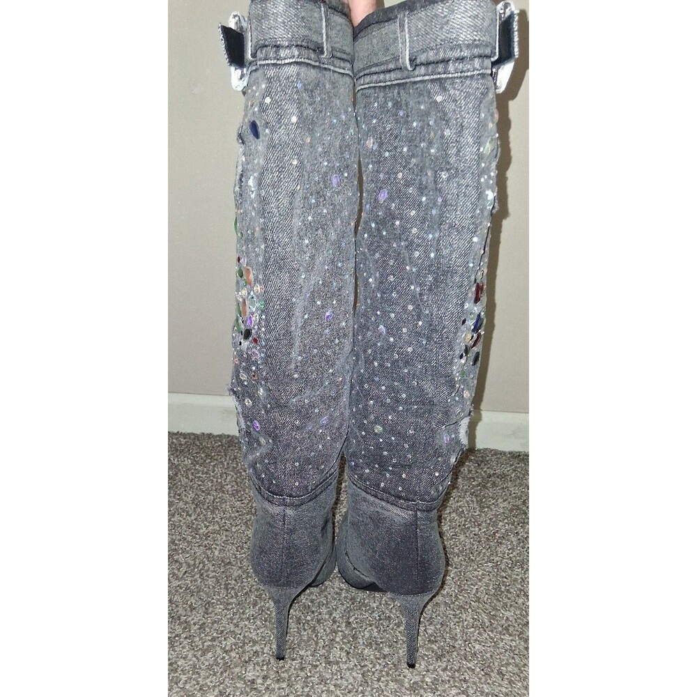 NEW! Women's London Rag Cornik Multi-Color Stone Black Denim Boots, Size 6.5 - Picture 9 of 12